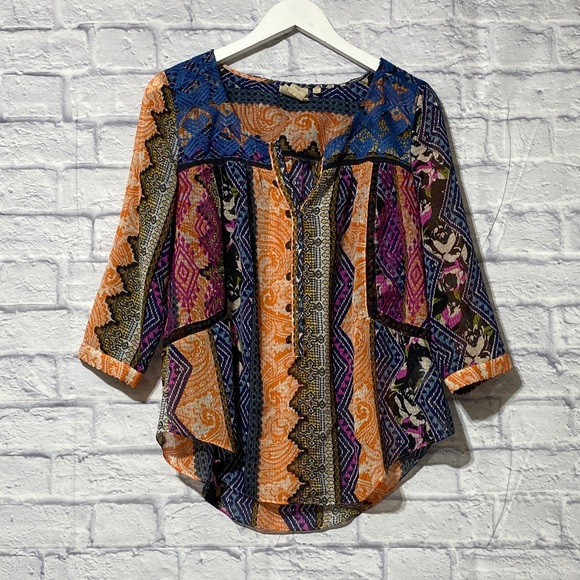 Anthropologie Tops - Anthropologie Colorful Patchwork Blouse
